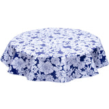 round oilcloth tablecloth in Chelsea Flowers on Navy