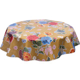 Round oilcloth tablecloth mum tan