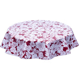 Round Oilcloth Tablecloth Chelsea Flowers on Burgundy