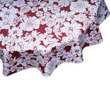 Round Oilcloth Tablecloth Chelsea Flowers on Burgundy