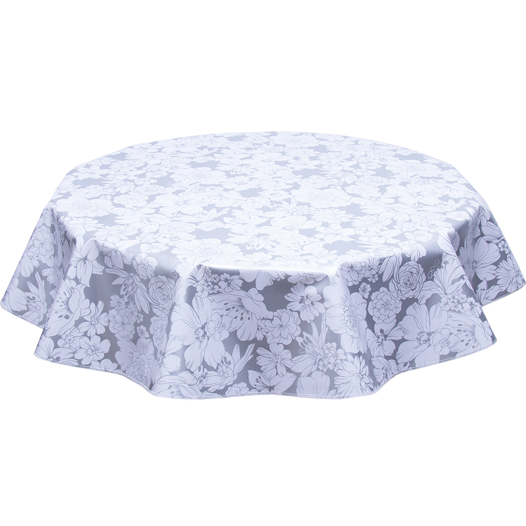 Chelsea Flowers on Silver Round Oilcloth tablecloth