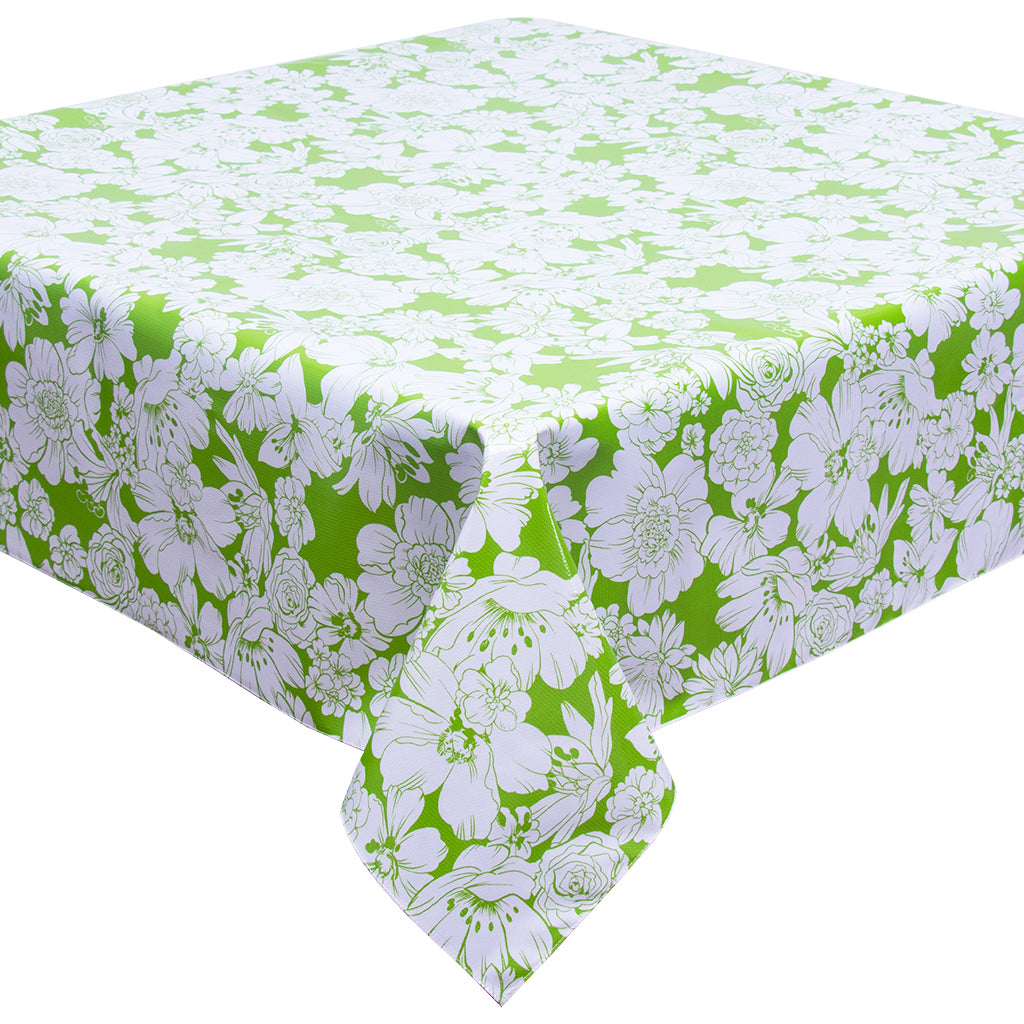 Chelsea Flowers on Lime Oilcloth Tablecloth