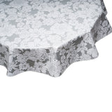 Round Oilcloth Tablecloth Chelsea Flowers on Silver