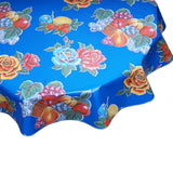 Round Oilcloth Tablecloth Lemons and Roses Blue