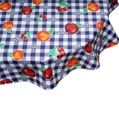 Round Tablecloth Fruit and Gingham navy