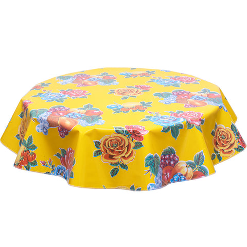 FreckledSage.com Round Lemons and Roses Yellow Tablecloth