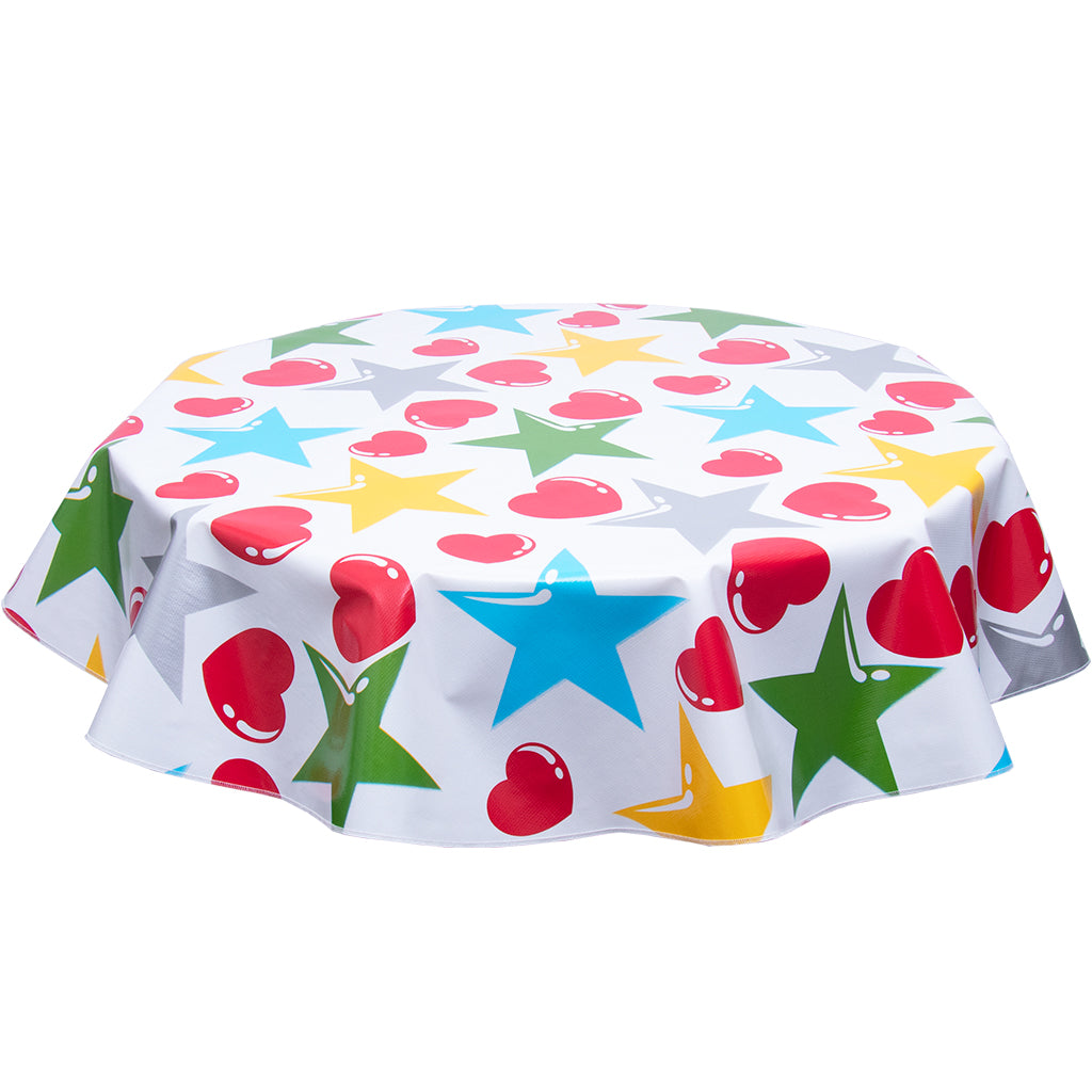 FreckledSage.com Round Tablecloth Hearts & Stars Red and Silver