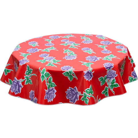 round oilcloth tablecloth Vintage Roses on Red