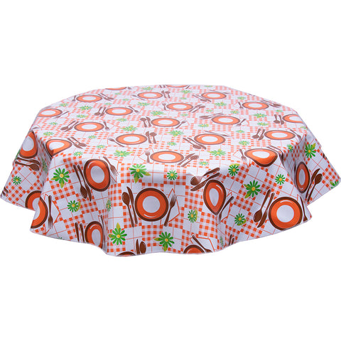 freckled sage round oilcloth tablecloth picnic orange and brown
