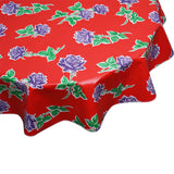 Vintage Roses on Red round oilcloth tablecloth