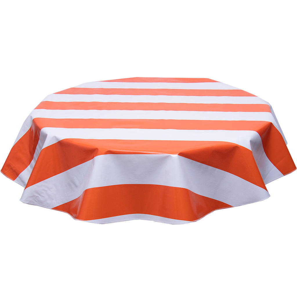 freckled sage round tablecloth wide stripe orange