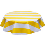 freckled sage round tablecloth wide stripe yellow