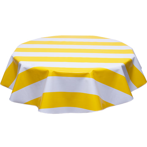 freckled sage round tablecloth wide stripe yellow