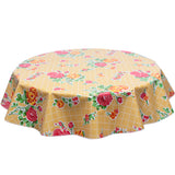 FreckledSage.com Rose and Grid Tan Round Oilcloth Tablecloth