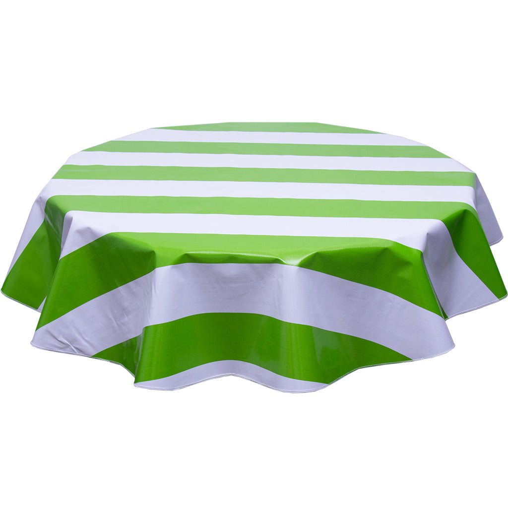 Wide Stripe Lime Round oilcloth tablecloth