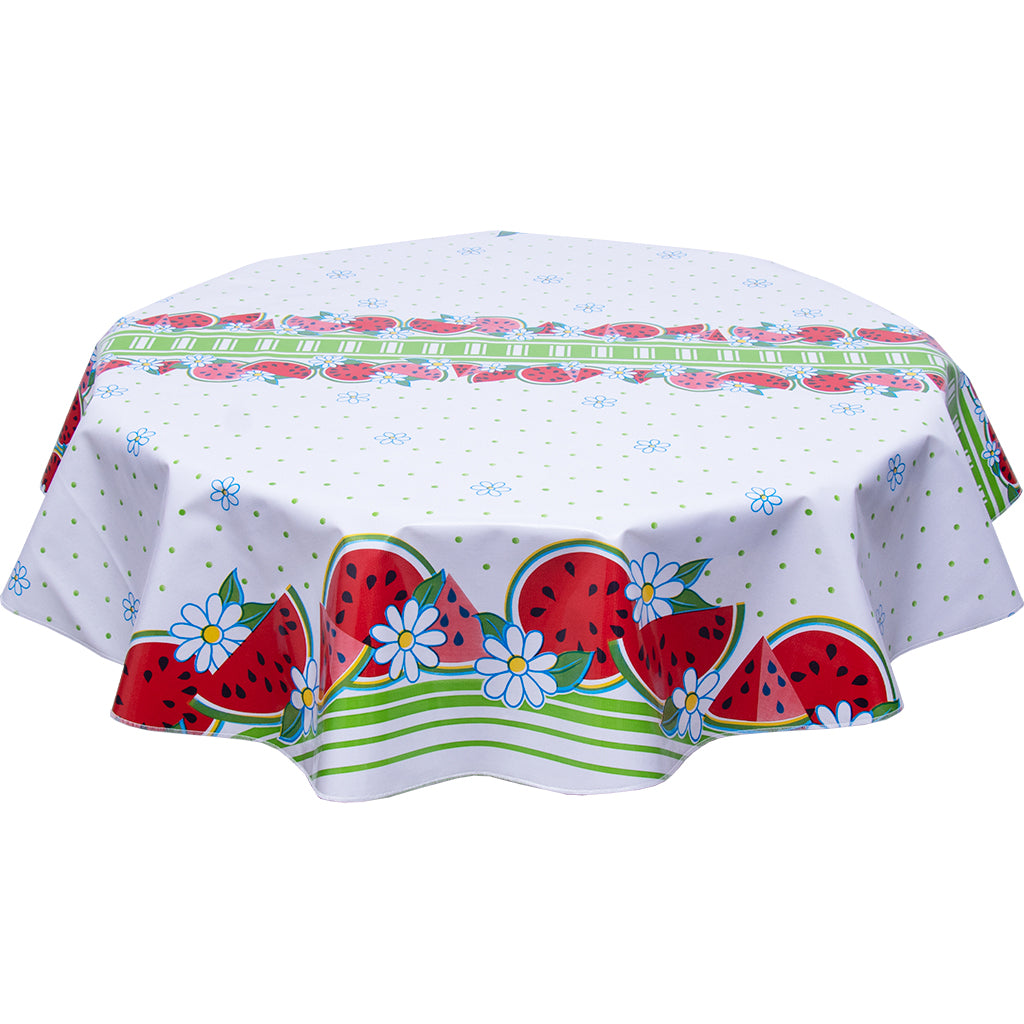 freckled sage round tablecloth watermelon lime