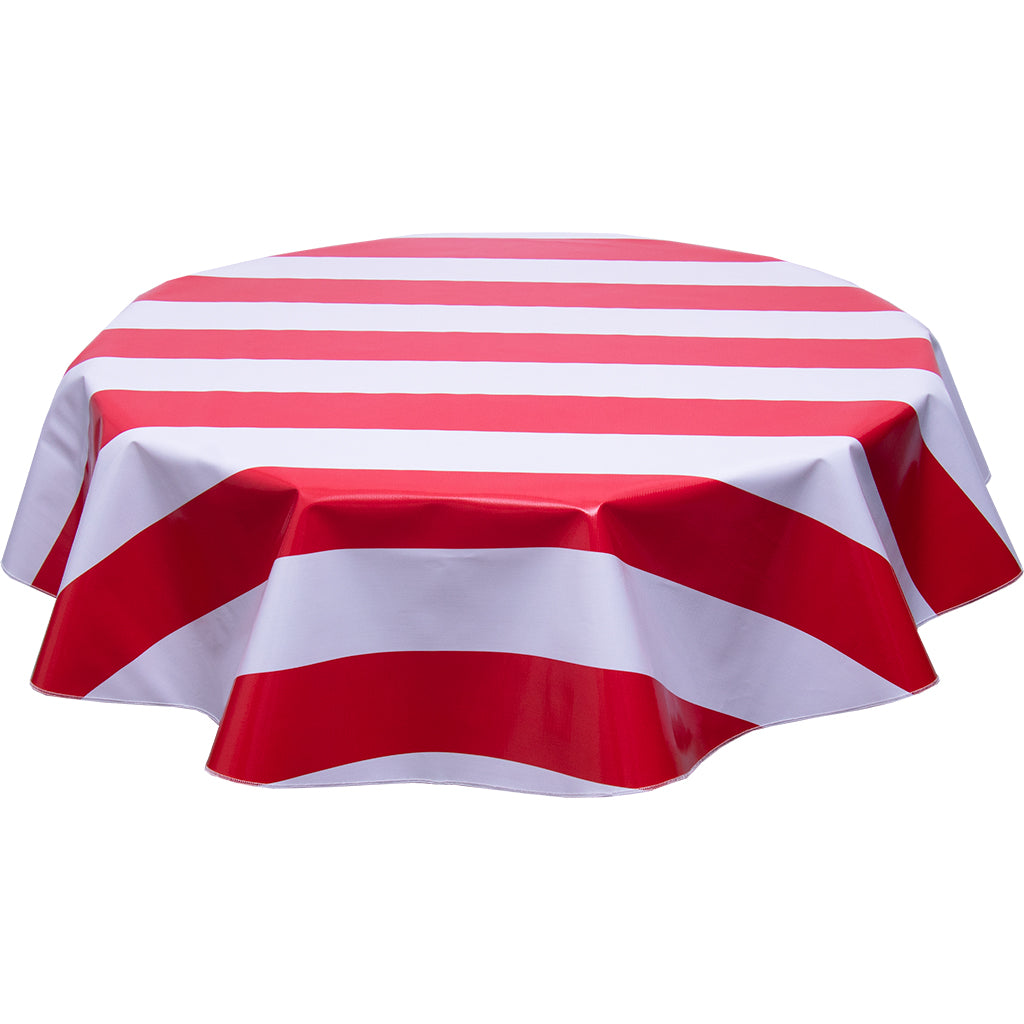 freckled sage round tablecloth wide stripe red