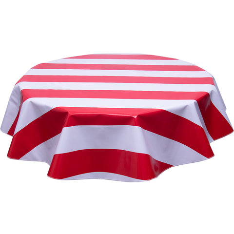 freckled sage round tablecloth wide stripe red