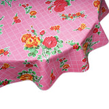 FreckledSage.com Round Rose and Grid Pink Tablecloth