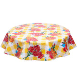 FreckledSage.com Carnations on Yellow Buffalo Check Round Tablecloth