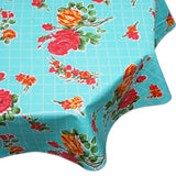 rose and Grid Aqua Round oilcloth tablecloth