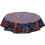 freckled sage christmas tablecloth holly and ribbons on blue