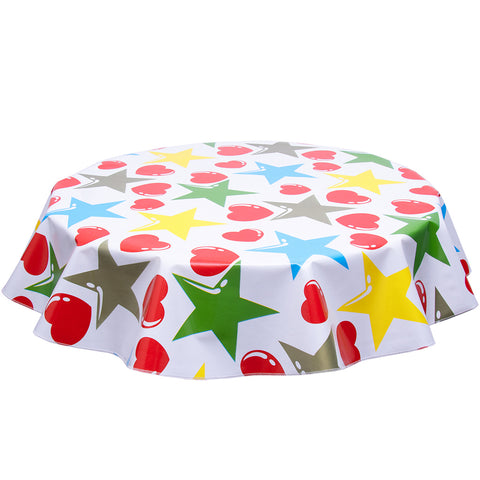 FreckledSage.com Hearts and Stars Red and Gold Round Tablecloth