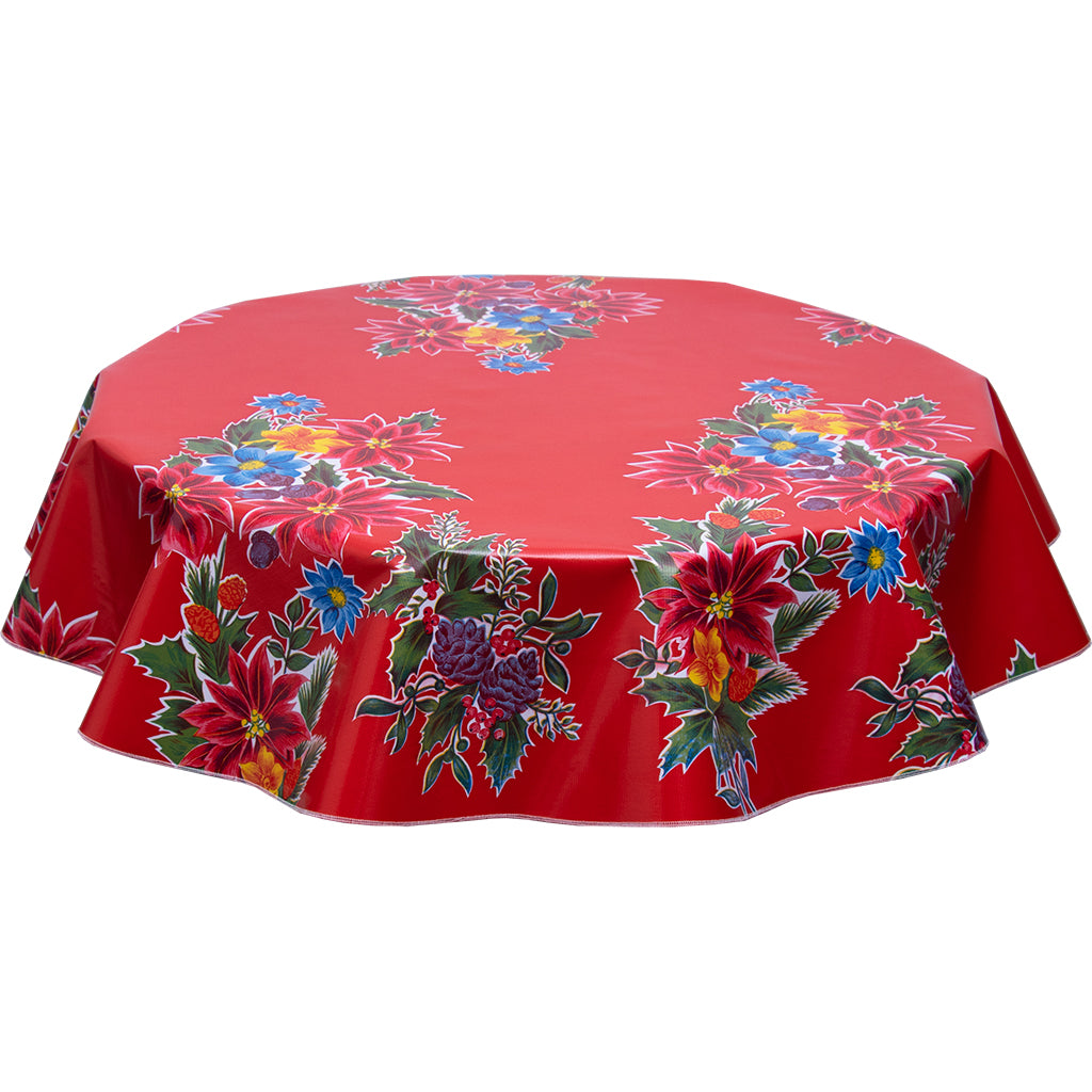 christmas poinsettia red round tablecloth