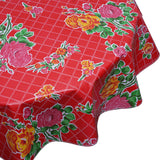 Rose and Grid Red Round oilcloth tablecloth