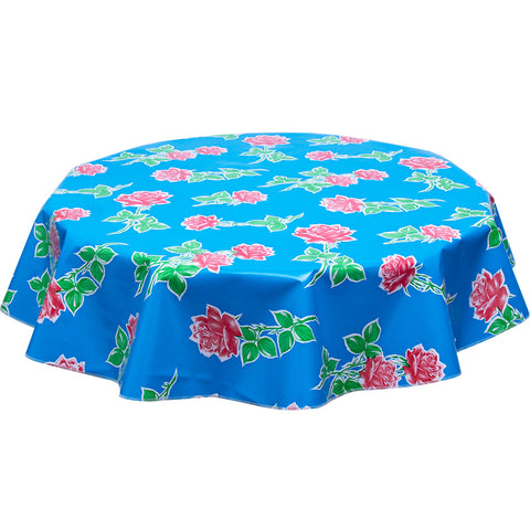 Round Tablecloth Roses on Blue