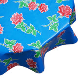 Round Oilcloth tablecloth vintage roses on blue