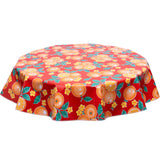 FreckledSage.com Oranges on Red Round Oilcloth Tablecloth