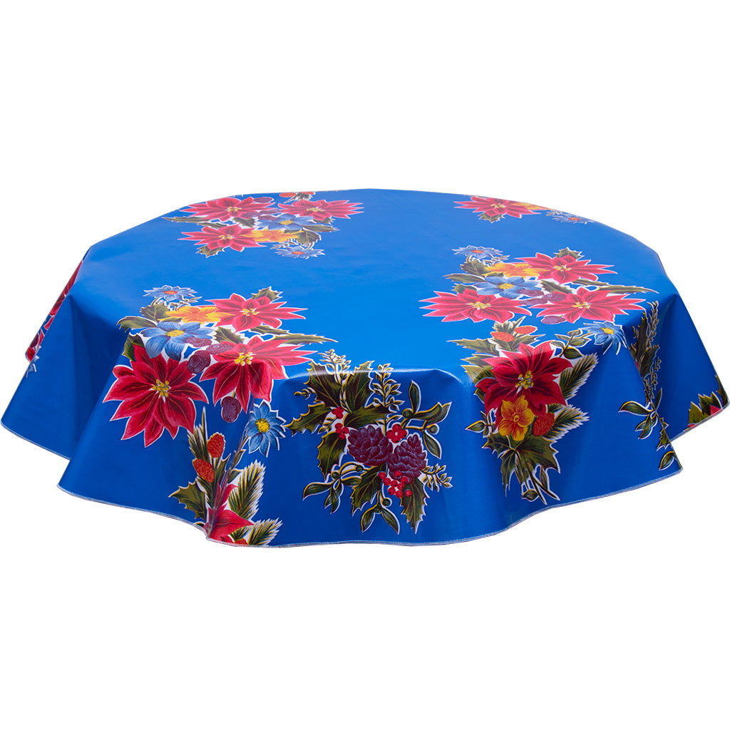 Christmas tablecloth Poinsettias on Blue 