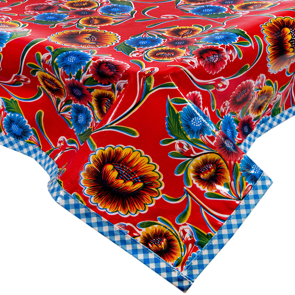 Freckled Sage Oilcloth Tablecloth Bloom Red
