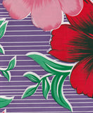 Freckled Sage Oilcloth Swatch Big Flowers & Stripes Purple