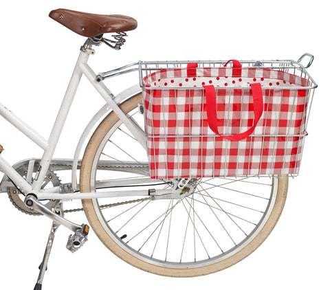 Freckled Sage Oilcloth Bike Basket Tote Gingham Red 