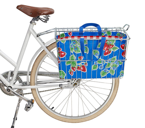 Freckled Sage Oilcloth Bike Basket Tote Strawberry Blue