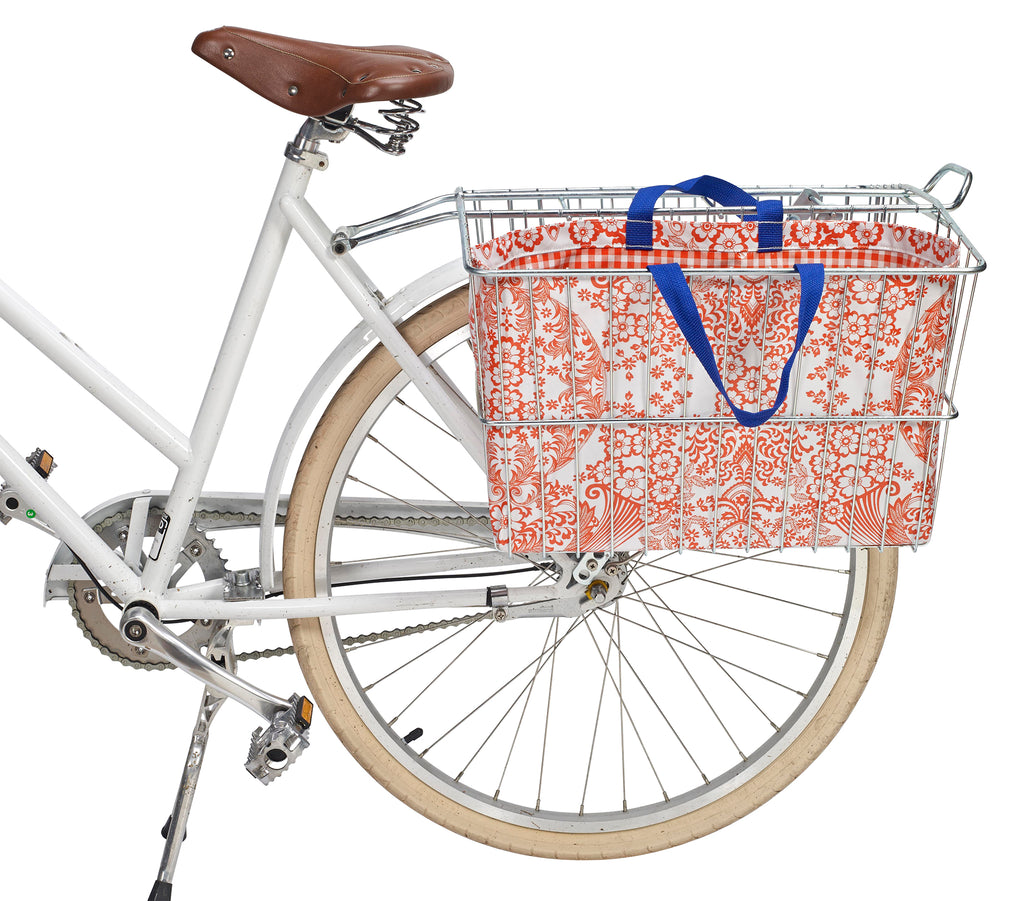 Freckled Sage Oilcloth Bike Basket Tote Toile Orange