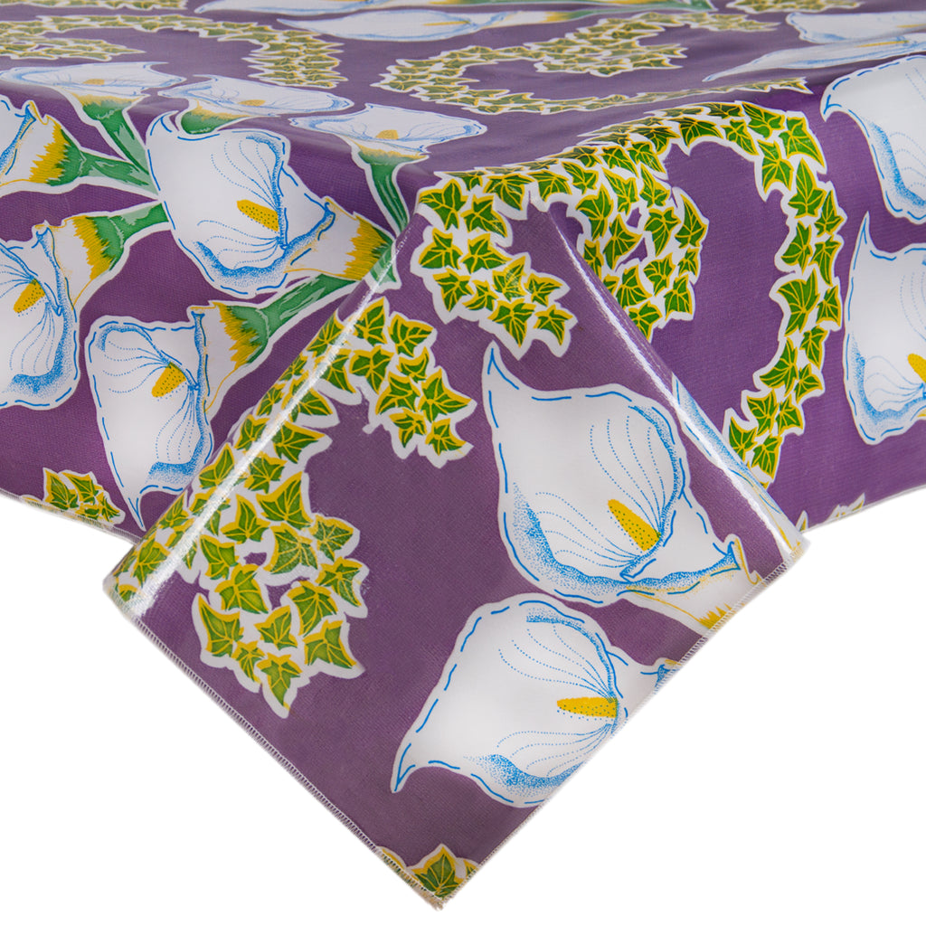 Freckled Sage Oilcloth Tablecloth in Calla Lily Purple
