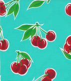 68" Round Oilcloth Tablecloth in Cherry Aqua