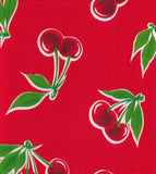 Freckled Sage Oilcloth Swatch Cherries on Red