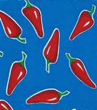 Round Oilcloth Tablecloth in Chili Pepper on Blue
