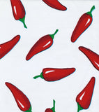 Freckled Sage Oilcloth Swatch  Red Hot Chili Peppers on White