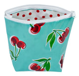 Freckled Sage Oilcloth Cosmetic Bag Cherry Aqua Open