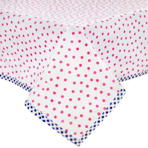 Freckled Sage Oilcloth Tablecloth Dot Pink with Navy GT