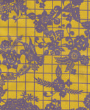 Freckled Sage Oilcloth Swatch Day of Dead Purple on Yellow