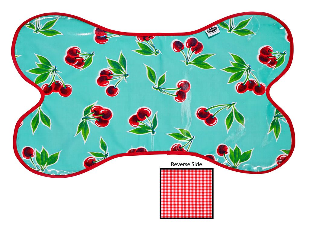 Freckled Sage Oilcloth Dog Mat Cherry Aqua