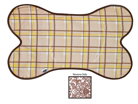 Freckled Sage Reversible Oilcloth Dog Mat in Plaid Brown and Yellow