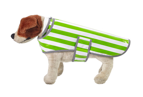 Freckled Sage Oilcloth Doggie Raincoat in Stripe Lime
