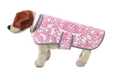 Freckled Sage Oilcloth Doggie Raincoat in Toile Pink
